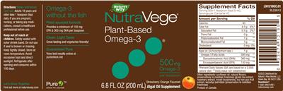 Photo of the Nature's Way NutraVege Plant-Based Omega-3 500 mg Strawberry Orange Flavored label