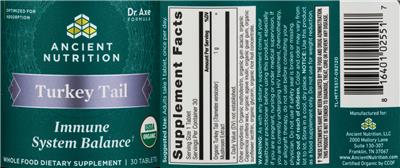 Photo of the Ancient Nutrition Turkey Tail label