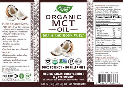 Photo of the Nature's Way Organic MCT Oil label