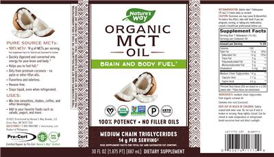 Photo of the Nature's Way Organic MCT Oil label