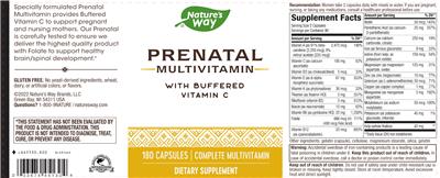 Photo of the Nature's Way Prenatal Multivitamin label