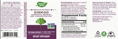 Photo of the Nature's Way Ginkgo label