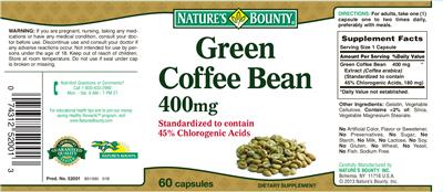 Photo of the Nature's Bounty Green Coffee Bean 400 mg label
