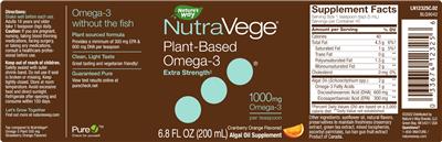 Photo of the Nature's Way NutraVege Plant-Based Omega-3 1000 mg Cranberry Orange Flavored label