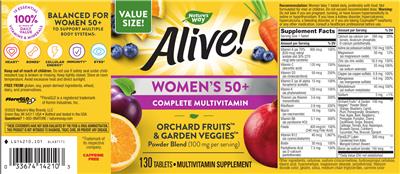 Photo of the Nature's Way Alive! Women's 50+ Complete Multivitamin label