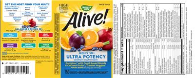 Photo of the Nature's Way Alive! Men's 50+ Ultra Potency Complete Multivitamin label