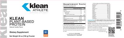 Photo of the Klean Athlete Klean Plant-Based Protein Natural Vanilla Flavor label