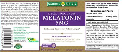 Photo of the Nature's Bounty Dual Spectrum Melatonin 5 mg label