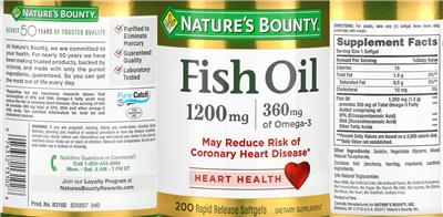 Photo of the Nature's Bounty Fish Oil 1200 mg label