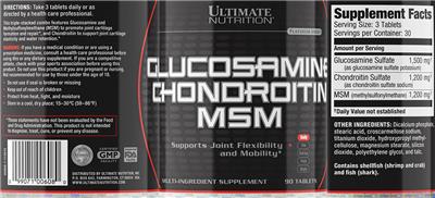 Photo of the Ultimate Nutrition Platinum Series Glucosamine Chondroitin MSM label