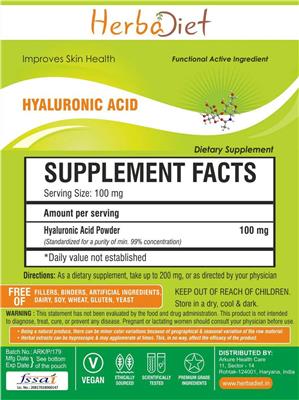 Photo of the Herbadiet Hyaluronic Acid Powder label