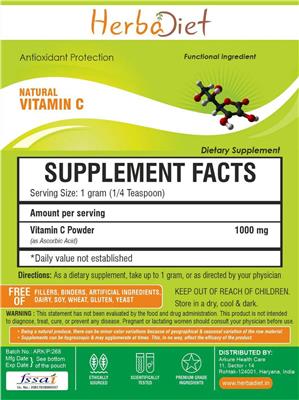 Photo of the Herbadiet Natural Vitamin C Powder label