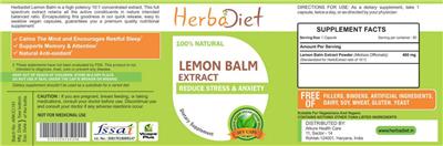 Photo of the Herbadiet Lemon Balm Extract label