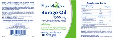 Photo of the PhysioLogics Borage Oil 1000 mg with Omega-6 Fatty Acids label