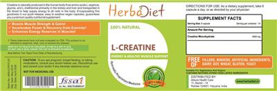 Photo of the Herbadiet L-Creatine label