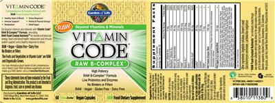 Photo of the Garden of Life Vitamin Code Raw B-Complex label