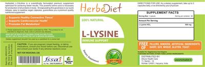 Photo of the Herbadiet L-Lysine label