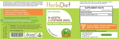 Photo of the Herbadiet N-Acetyl L-Cysteine (NAC) label