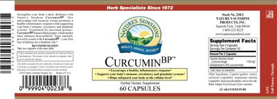 Photo of the Nature's Sunshine Curcumin BP label