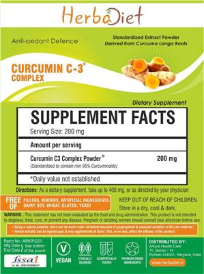 Photo of the Herbadiet Curcumin C-3 Complex Powder label