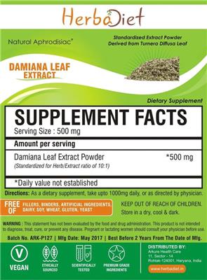 Photo of the Herbadiet Damiana Leaf Extract Powder label