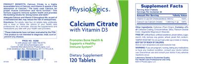 Photo of the PhysioLogics Calcium Citrate with Vitamin D3 label