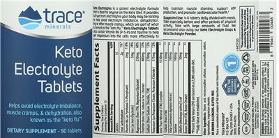 Product label for Keto Electrolyte Tablets