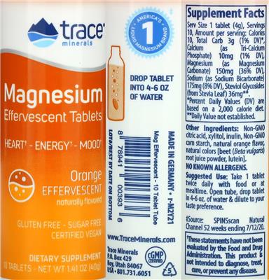 Photo of the Trace Minerals Magnesium Effervescent Tablets Orange label