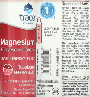 Photo of the Trace Minerals Magnesium Effervescent Tablets Raspberry label