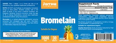 Photo of the Jarrow Formulas Bromelain 1000 GDU label