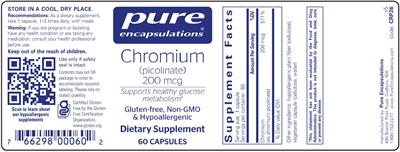 Product label for Chromium (Picolinate) 200 mcg