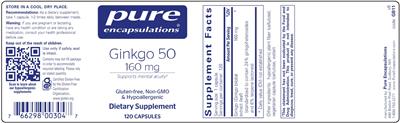 Photo of the Pure Encapsulations Ginkgo 50 160 mg label