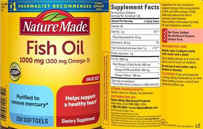 Photo of the Nature Made Fish Oil 1000 mg label