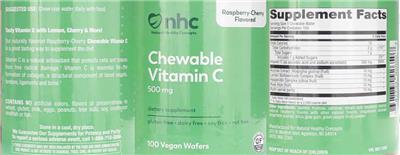 Photo of the NHC Natural Healthy Concepts Chewable Vitamin C 500 mg Raspberry-Cherry Flavored label