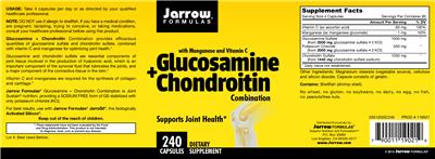 Photo of the Jarrow Formulas Glucosamine + Chondroitin label