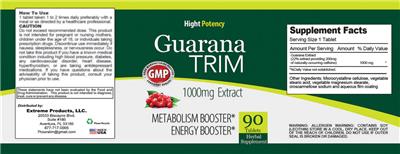 Photo of the Extreme Products Guarana Trim 1000 mg label