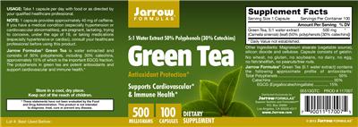 Photo of the Jarrow Formulas Green Tea 500 mg label