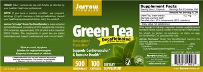Photo of the Jarrow Formulas Green Tea Decaffeinated label