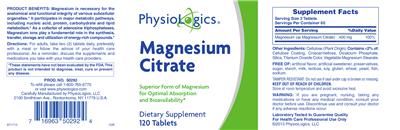 Photo of the PhysioLogics Magnesium Citrate label
