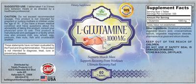 Photo of the Totally Products L-Glutamine 1000 mg label