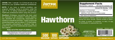 Photo of the Jarrow Formulas Hawthorn 500 mg label