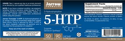Photo of the Jarrow Formulas 5-HTP 50 mg label