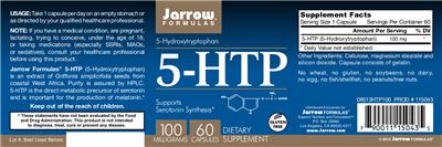 Photo of the Jarrow Formulas 5-HTP 100 mg label