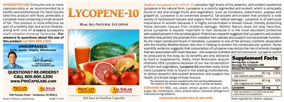 Photo of the ProCaps Laboratories Lycopene-10 label