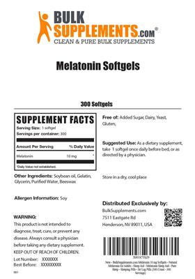 Photo of the BulkSupplements.com Melatonin Softgels label