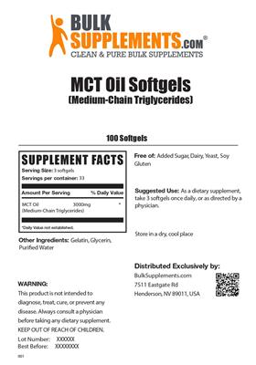 Photo of the BulkSupplements.com MCT Oil Softgels label