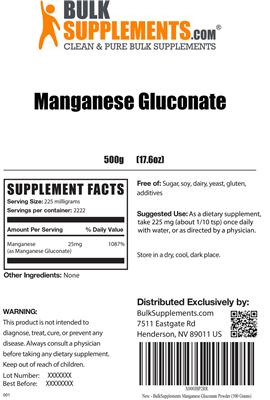 Photo of the BulkSupplements.com Manganese Gluconate label