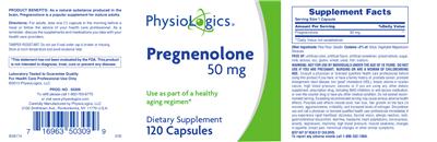 Photo of the PhysioLogics Pregnenolone 50 mg label