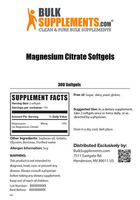 Photo of the BulkSupplements.com Magnesium Citrate Softgels label