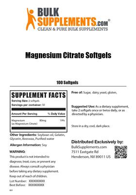 Photo of the BulkSupplements.com Magnesium Citrate Softgels label